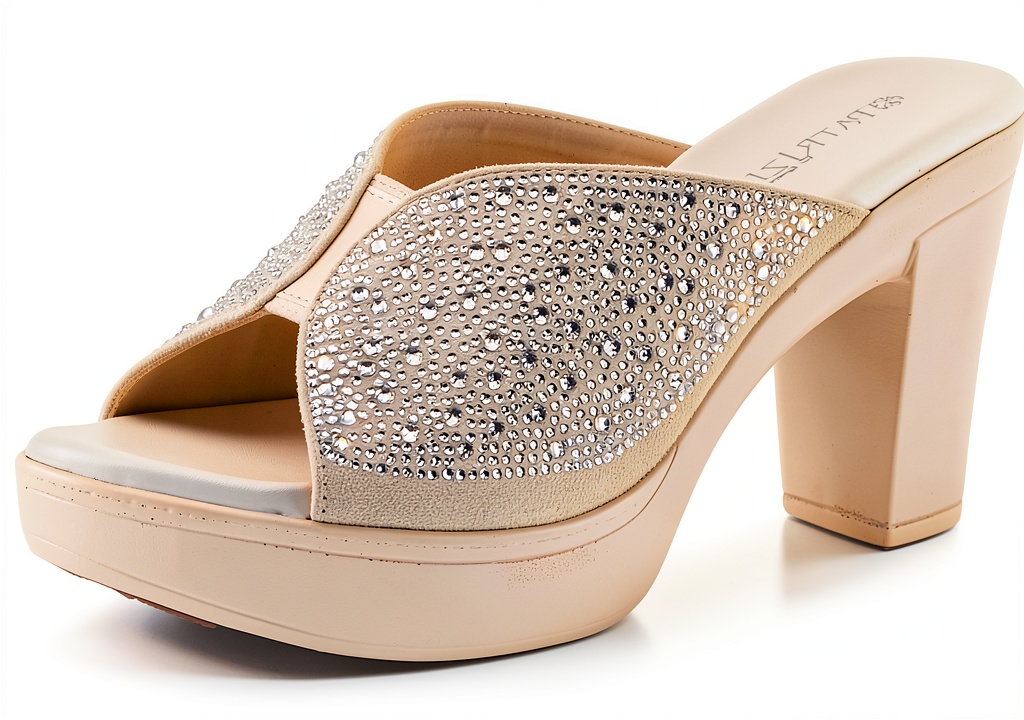 LAVINA womens heeled sandals showcasing crystal embellishments and platform design