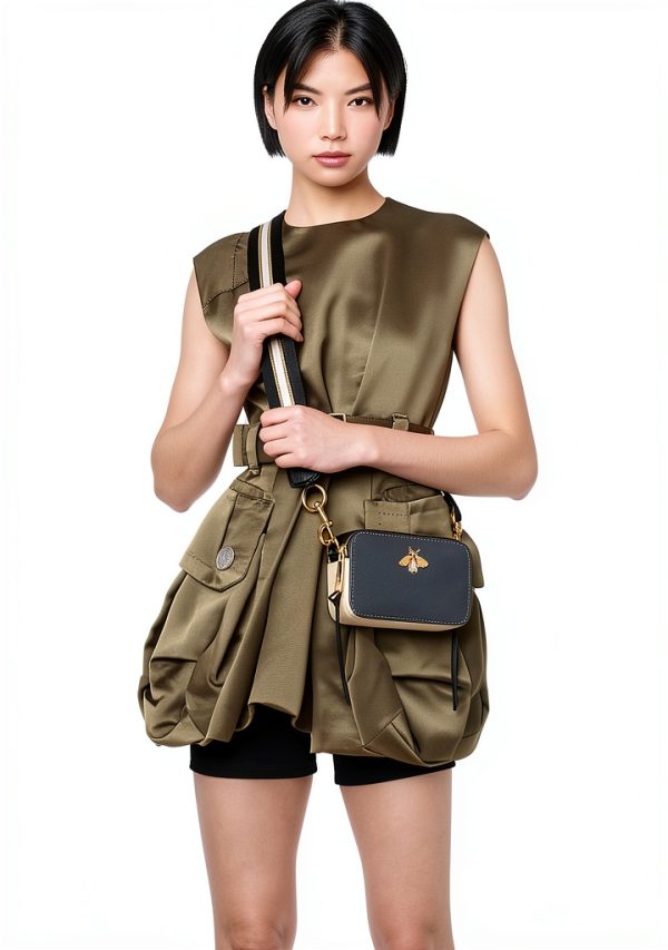 Camera Crossbody Purse Women Color Blocked PU Leather Bee-5
