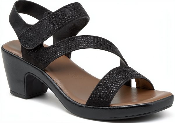 YADIEL Womens Heeled Sandals Crystal Strap Low Block Heel-1