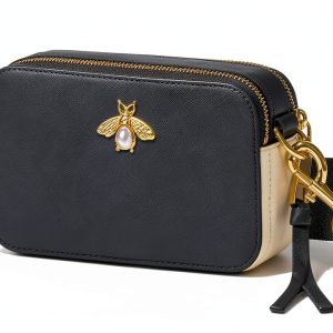 Camera Crossbody Purse Women Color Blocked PU Leather Bee-0