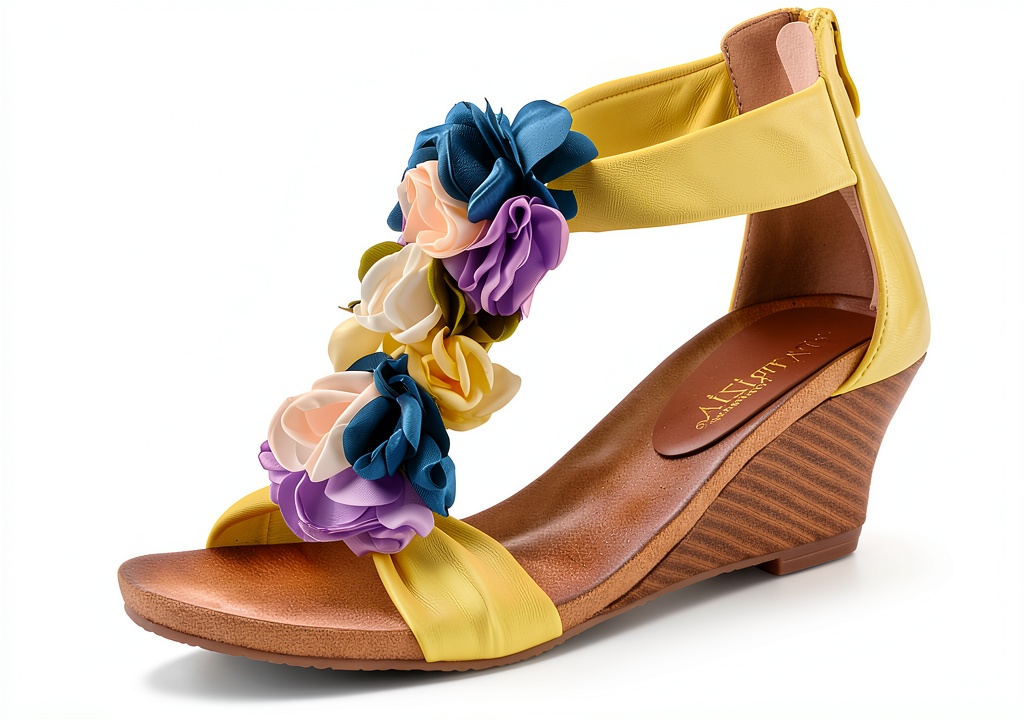 Begonia womens platform sandals in Yellow Multi color showing side view