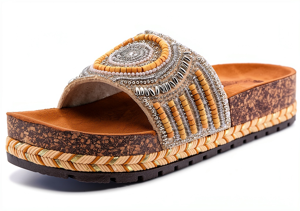 Patrizia womens slide wedges with beaded upper and cork sole