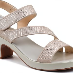 YADIEL Womens Heeled Sandals Crystal Strap Low Block Heel-1