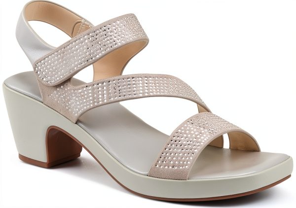 YADIEL Womens Heeled Sandals Crystal Strap Low Block Heel-1