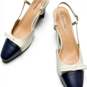 Pavo Womens Slingback Pumps Chunky Heel Nappa Lambskin-0