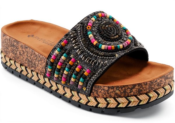 Patrizia Womens Slide Wedges Beaded Cork Wedge Sandals-2