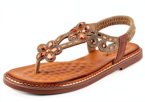 Patrizia Womens Flat Sandals Crystal Flowers Soft Gold-1