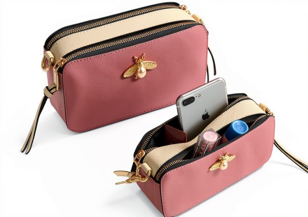 Bee Crossbody Bag Women Pu Leather Two Strap Shoulder Purse-4