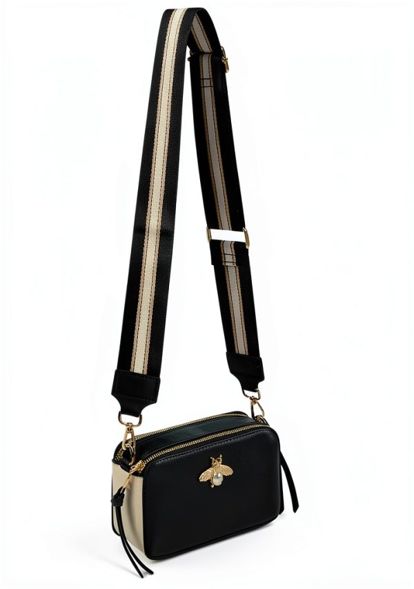 Camera Crossbody Purse Women Color Blocked PU Leather Bee-2
