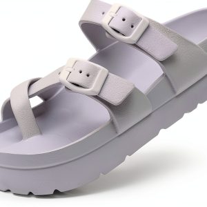 Womens Slide Sandals Double Buckle Arch Support Platform-0