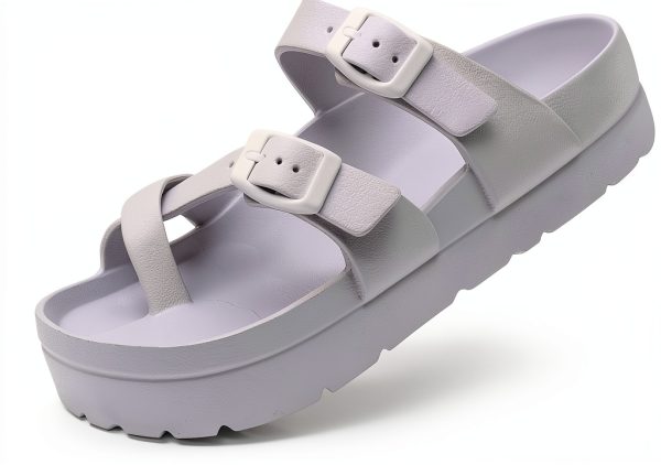 Womens Slide Sandals Double Buckle Arch Support Platform-0
