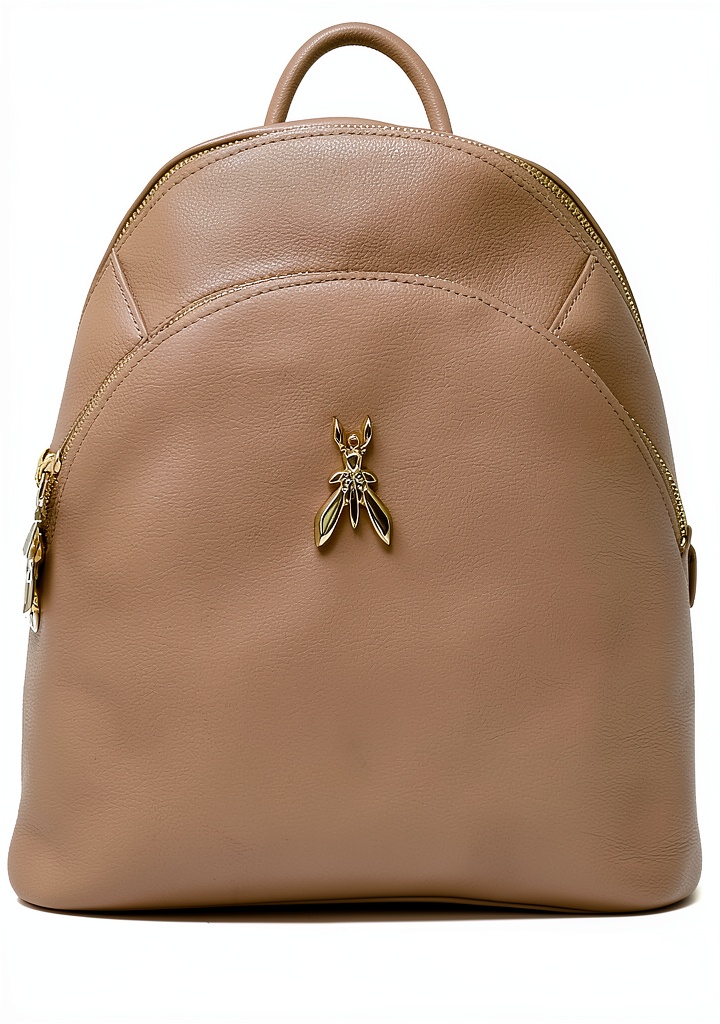 Patrizia Pepe leather bag displayed on a table showing its compact design and adjustable straps
