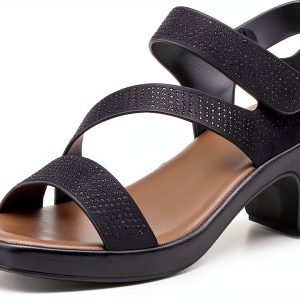 YADIEL Womens Heeled Sandals Crystal Strap Low Block Heel-0