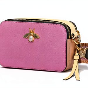 Bee Crossbody Bag Women Pu Leather Two Strap Shoulder Purse-0
