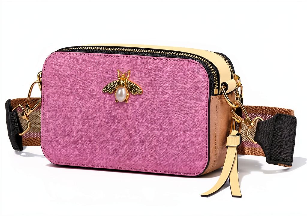 Bee crossbody bag in multiple colors displayed on a table