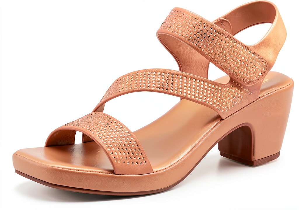 YADIEL women's heeled sandals in rose gold color on a model