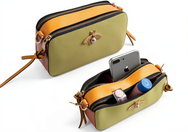 Bee Crossbody Bag Women Pu Leather Small Camera Purse-3