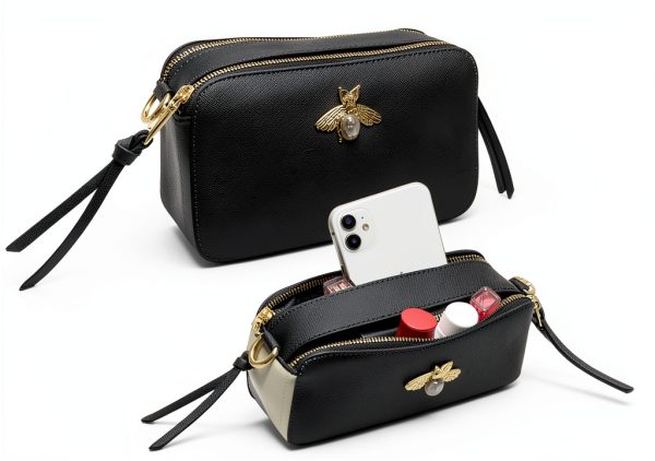 Camera Crossbody Purse Women Color Blocked PU Leather Bee-3
