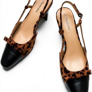 Pavo Womens Slingback Pumps Chunky Heel Nappa Lambskin-0