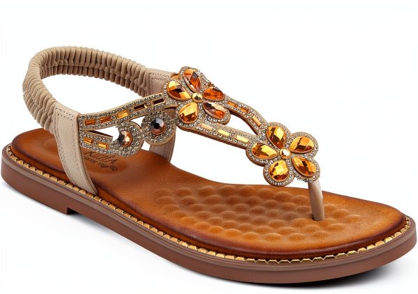 Patrizia Womens Flat Sandals Crystal Flowers Soft Gold-2