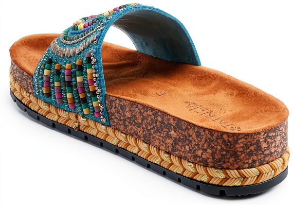 Patrizia Womens Slide Sandals Beaded Cork Wedge Multicolor-7