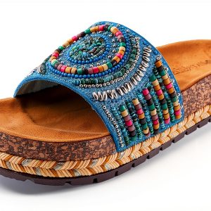 Patrizia Womens Slide Sandals Beaded Cork Wedge Multicolor-0