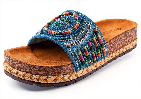 Patrizia Womens Slide Sandals Beaded Cork Wedge Multicolor-0