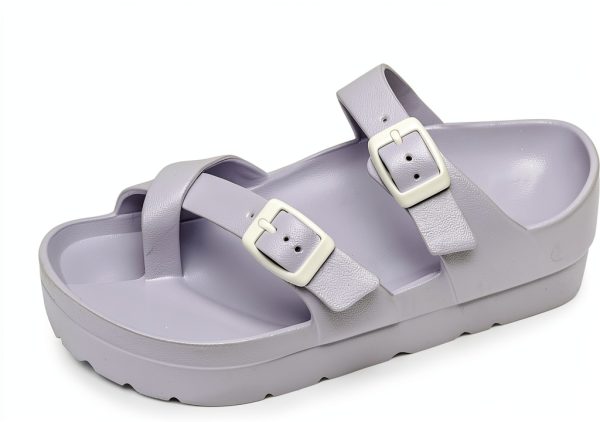 Womens Slide Sandals Double Buckle Arch Support Platform-4