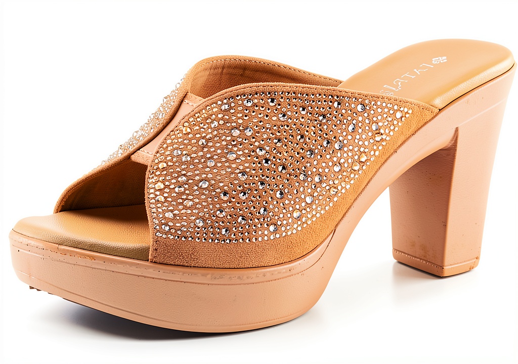 LAVINA womens heeled sandals in Bone color on a model