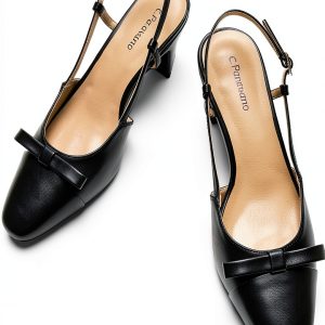 Pavo Womens Slingback Pumps Chunky Heel Nappa Lambskin-0