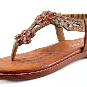 Patrizia Womens Flat Sandals Crystal Flowers Soft Gold-0