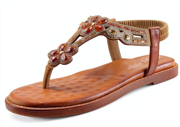 Patrizia Womens Flat Sandals Crystal Flowers Soft Gold-0