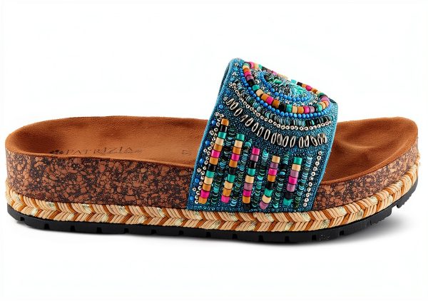 Patrizia Womens Slide Sandals Beaded Cork Wedge Multicolor-5