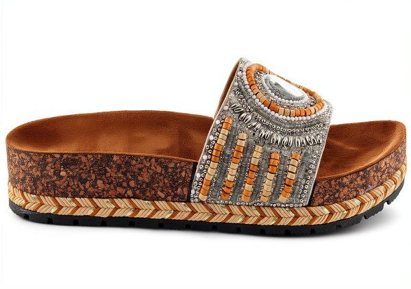 Patrizia Womens Slide Wedges Beaded Cork Sole Sandals-6
