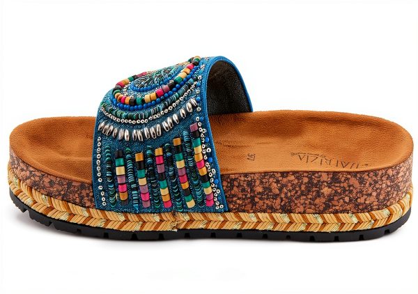 Patrizia Womens Slide Sandals Beaded Cork Wedge Multicolor-2
