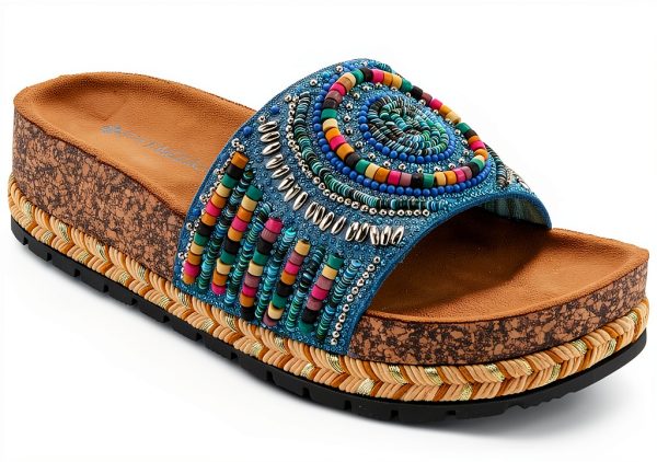 Patrizia Womens Slide Sandals Beaded Cork Wedge Multicolor-1